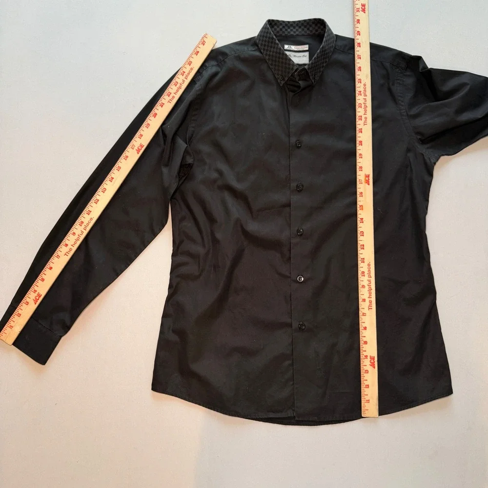 Master Cut Thomas Mason Shirt Mens XL Black Italian Fabric Checkered Trim Luxury